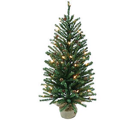 Puleo Pre-Lit 3' Fir Artificial Christmas Tree nes Cones