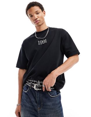 Pull & Bear 1991 printed T-shirt in black