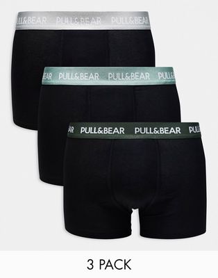 Pull & Bear 3 pack boxers in khaki, gray and green-Multi