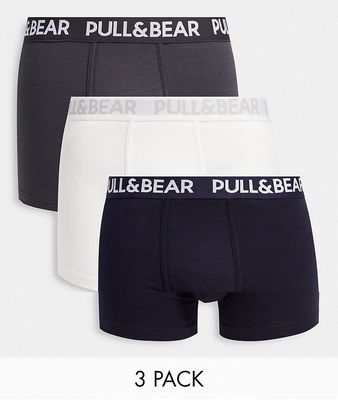 Pull & Bear 3 pack boxers in white, gray and navy-Multi