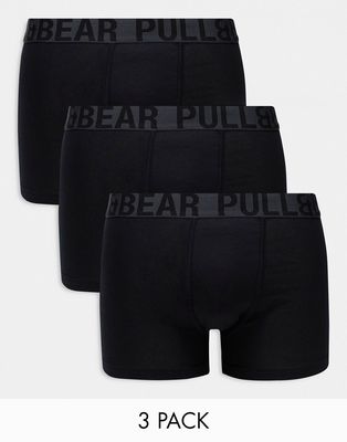 Pull & Bear 3 pack boxers with gray contrast waistband in black