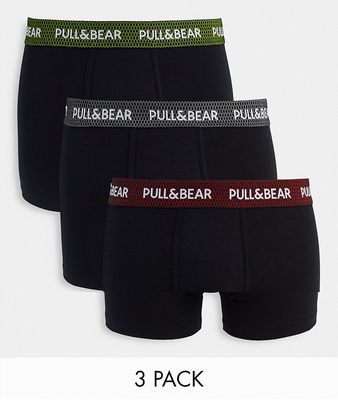 Pull & Bear 3 pack contrast waistband boxers in multi
