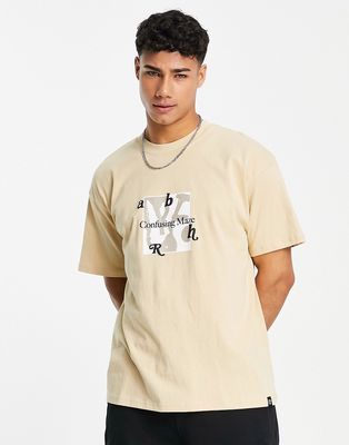 Pull & Bear abstract back printed T-shirt relaxed in sand-Neutral
