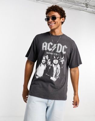 Pull & Bear ACDC t-shirt in washed black
