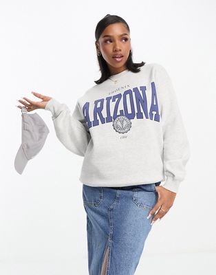 Pull & Bear 'Arizona' varsity oversized sweatshirt in heather gray