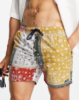 Pull & Bear bandana print swim shorts in yellow