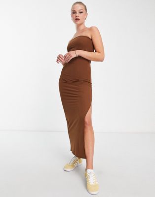 Pull & Bear bandeau midaxi jersey dress in brown