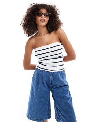 Pull & Bear bandeau top in blue stripe