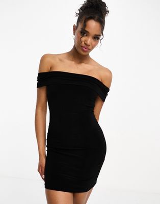 Pull & Bear bardot neckline mini dress in black