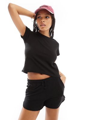 Pull & Bear basic jersey two piece t-shirt and shorts set in black