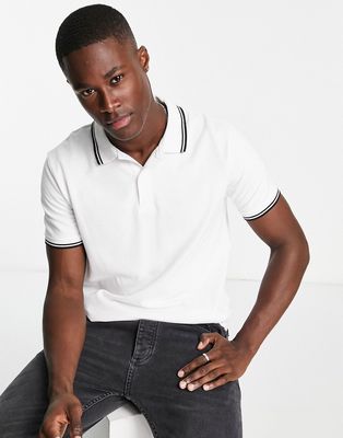 Pull & Bear basic tipped polo shirt in white