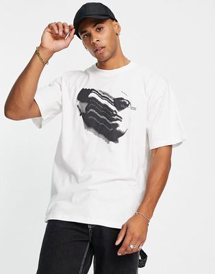 Pull & Bear blurred face printed T-shirt in white