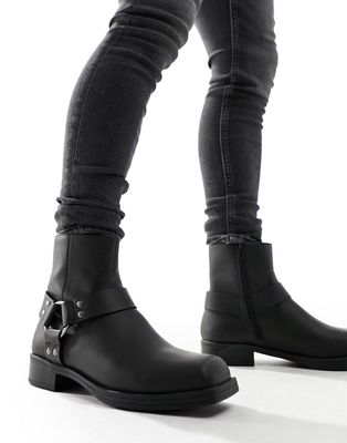 Pull & Bear boot with buckle detail in black
