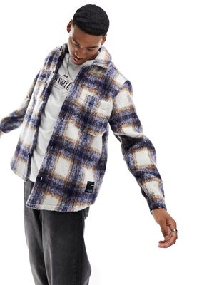 Pull & Bear checked textured overshirt in blue