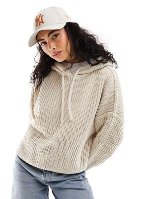 Pull & Bear chenille oversized knit hoodie in sand-Neutral