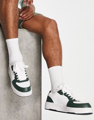 Pull & Bear chunky contrast sneakers with green panels in white