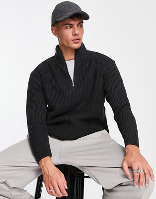 Pull & Bear chunky half zip sweater in black