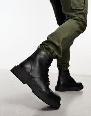 Pull & Bear chunky lace up boots in black