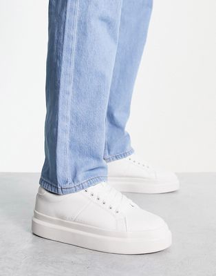Pull & Bear chunky lace-up sneakers in white