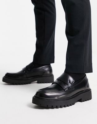 Pull & Bear chunky loafers in black