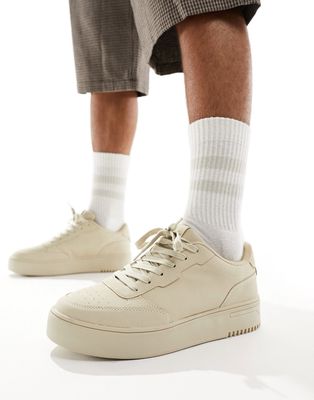 Pull & Bear chunky ridged sole sneakers in beige-Neutral