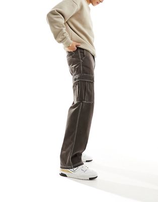 Pull & Bear contrast stitch cargo pants in brown