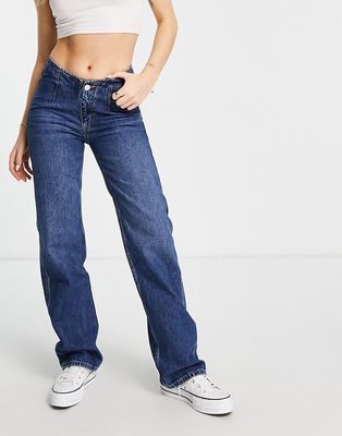 Pull & Bear cotton V-front straight leg jeans in dark blue