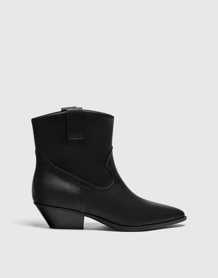Pull & Bear cowboy western heeled ankle boots in black