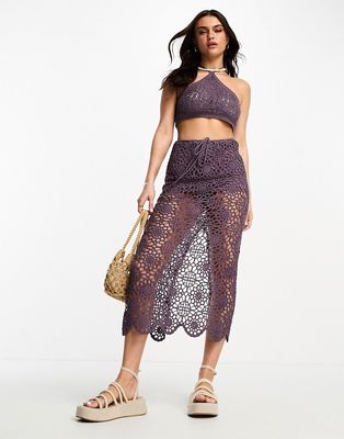 Pull & Bear crochet maxi skirt in purple - part of a set