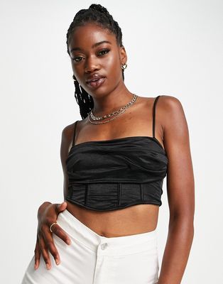 Pull & Bear cropped satin corset in black