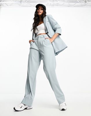 Pull & Bear darted wide leg tailored pants in pale blue-Gray