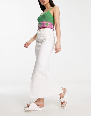 Pull & Bear denim midaxi skirt with hem slit in white - part of a set