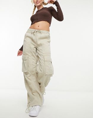Pull & Bear drawstring cargo pants in sand-Neutral