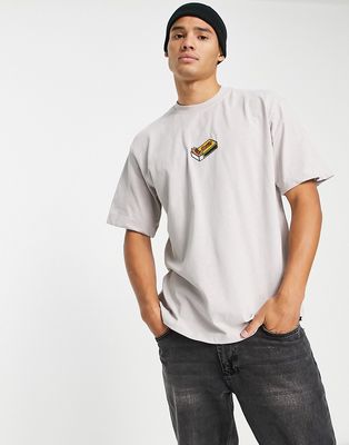 Pull & Bear embroidered matchbox t-shirt in gray