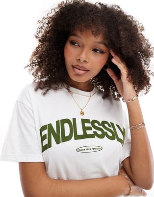 Pull & Bear 'Endlessly' graphic tee in white