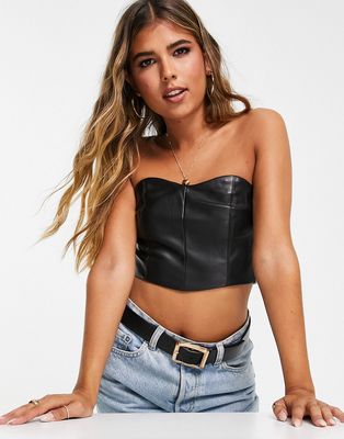Pull & Bear faux leather corset top in black - part of a set