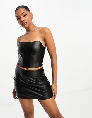Pull & Bear faux leather mini skirt in black - part of a set