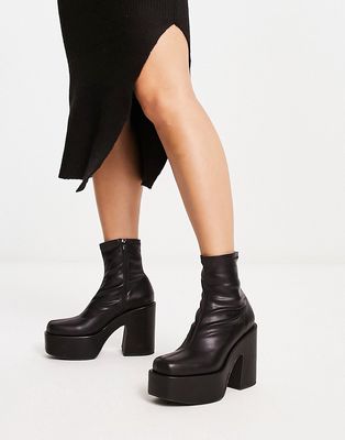 Pull & Bear faux leather platform boot in black