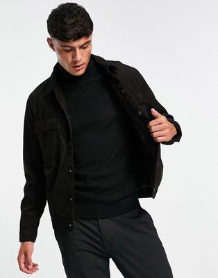 Pull & Bear faux suede trucker jacket in black