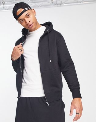 Pull & Bear full-zip hoodie in black
