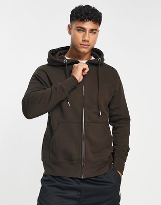 Pull & Bear full-zip hoodie in brown