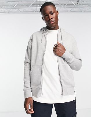 Pull & Bear full-zip hoodie in light gray