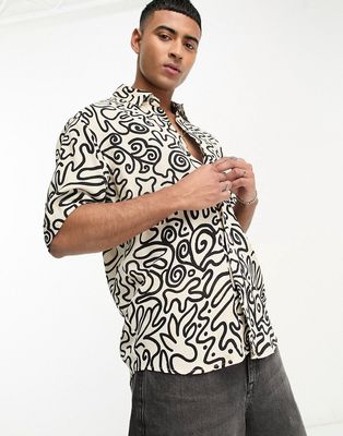 Pull & Bear geometric printed shirt in black and white