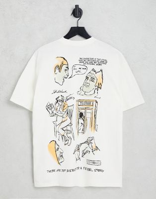 Pull & Bear graphic comic back print t-shirt in white