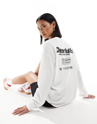 Pull & Bear graphic long sleeve t-shirt in white