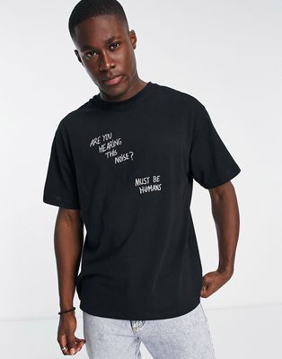 Pull & Bear graphic text printed t-shirt in black