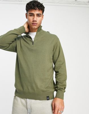 Pull & Bear half zip sweater in khaki-Green