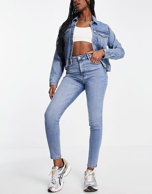 Pull & Bear high rise skinny contour jeans in mid blue