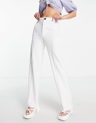 Pull & Bear high rise tailored straight leg pants with front seam in white