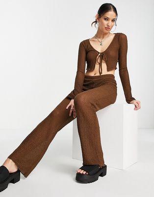 Pull & Bear high waist straight leg pants in brown - part of a set